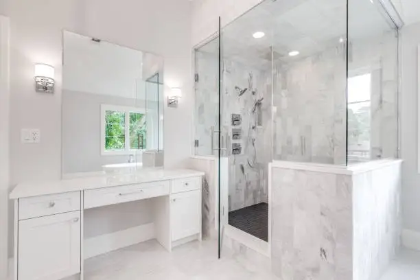 White luxurious bathroom -how long does a bathroom remodel take